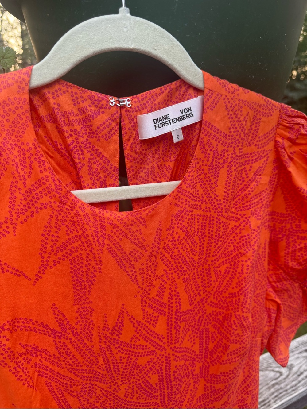 Diane Von Furstenberg Orange Puff Sleeve Midi Dress with tie back size 6 - Picture 12 of 12